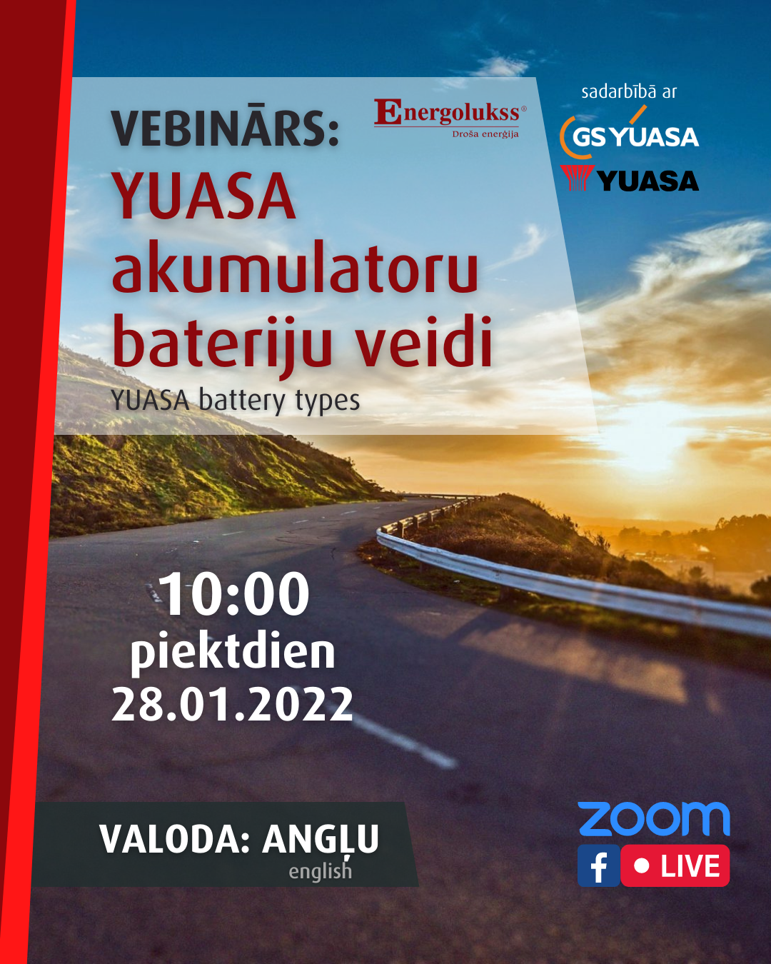 Bezmaksas vebinārs: YUASA bateriju veidi un to pielietojums Instruālo akumulatora bateriju bezmaksas vebinārs GS Yuasa veidi un pielietojums no Energolukss
